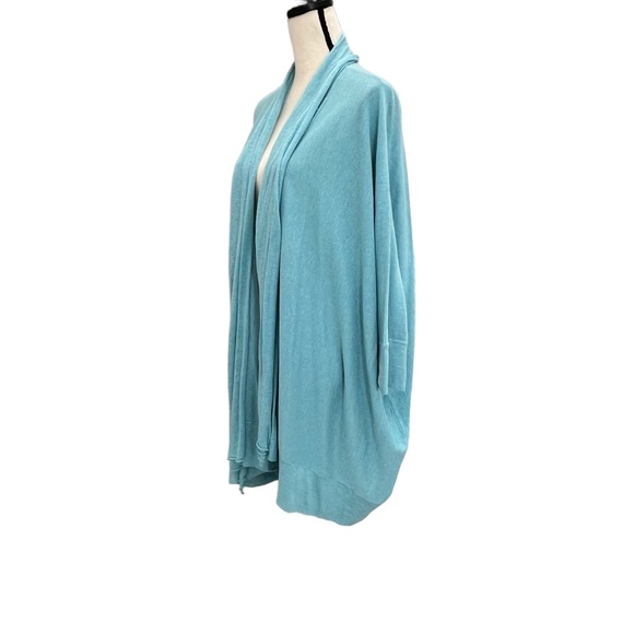 MINNIE ROSE AQUA BLUE OVERSIZED OPEN SHORT SLEEVE COTTON CARDIGAN - Picture 2 of 14